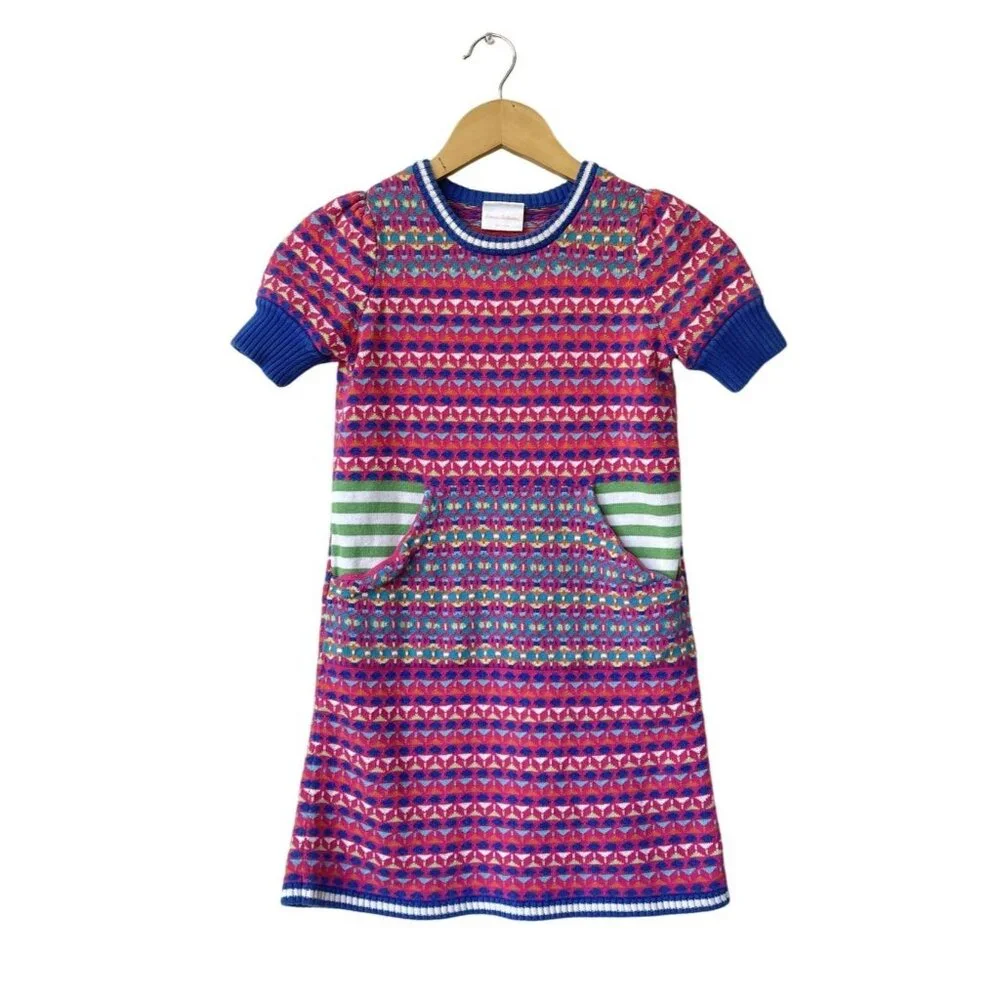 Hanna Anderson Size130 US 8 Girls Multicolor Patterned Knit Dress Rainbow Easter